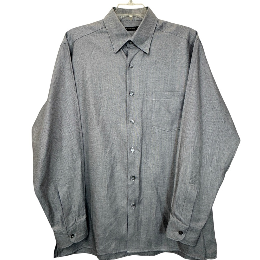Ermenegildo Zegna Mens XL Gray Herringbone Dress Shirt Luxury Cotton Italy